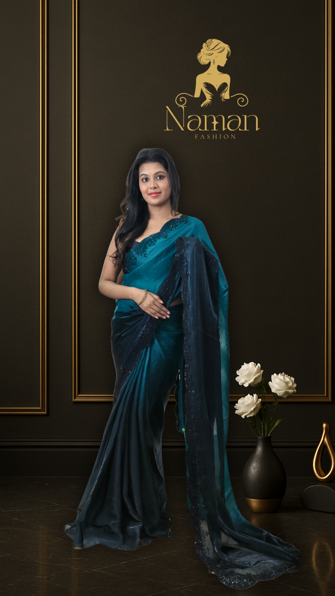 Teal Nocturna Fendy Saree