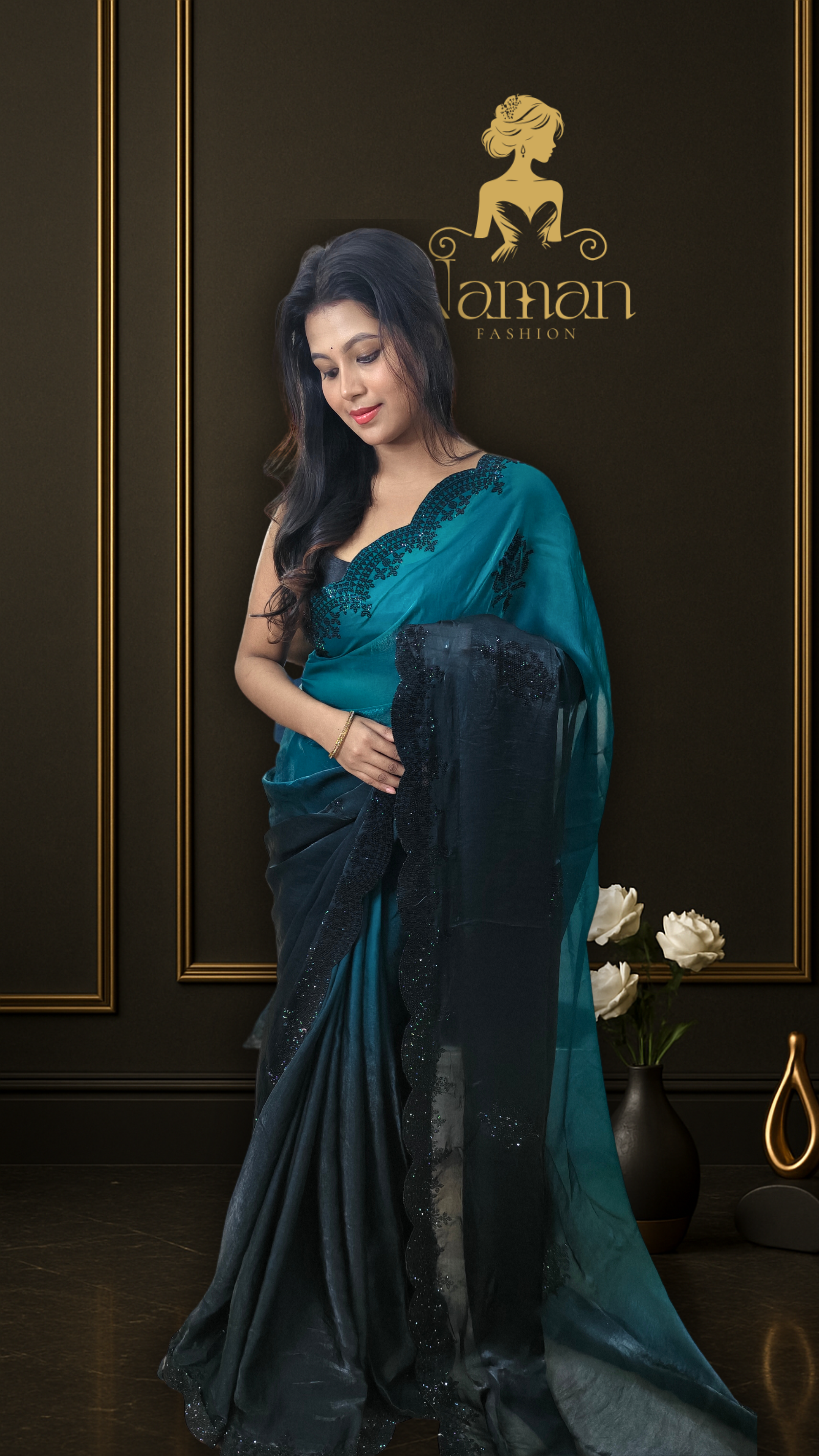 Teal Nocturna Fendy Saree
