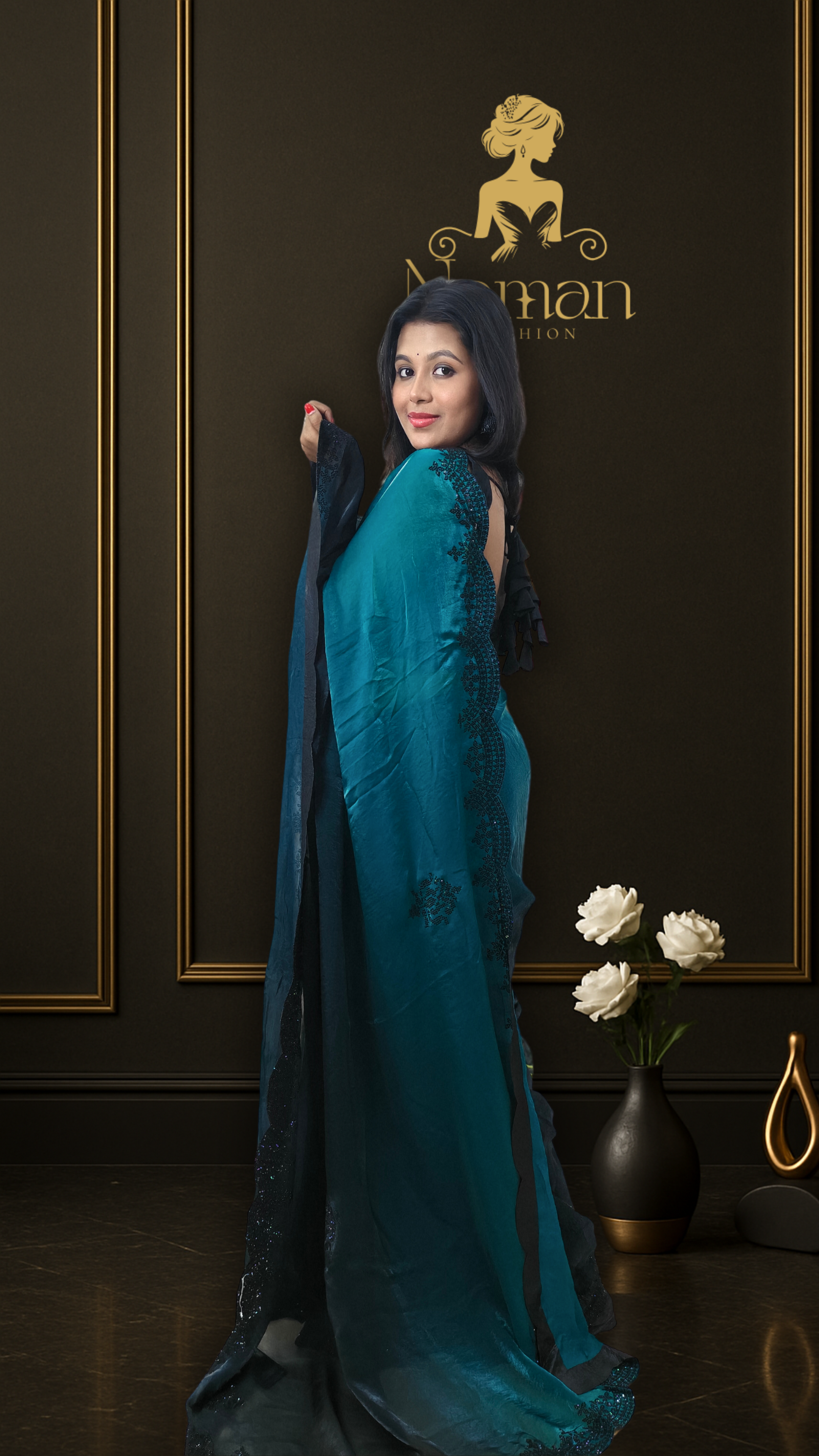 Teal Nocturna Fendy Saree