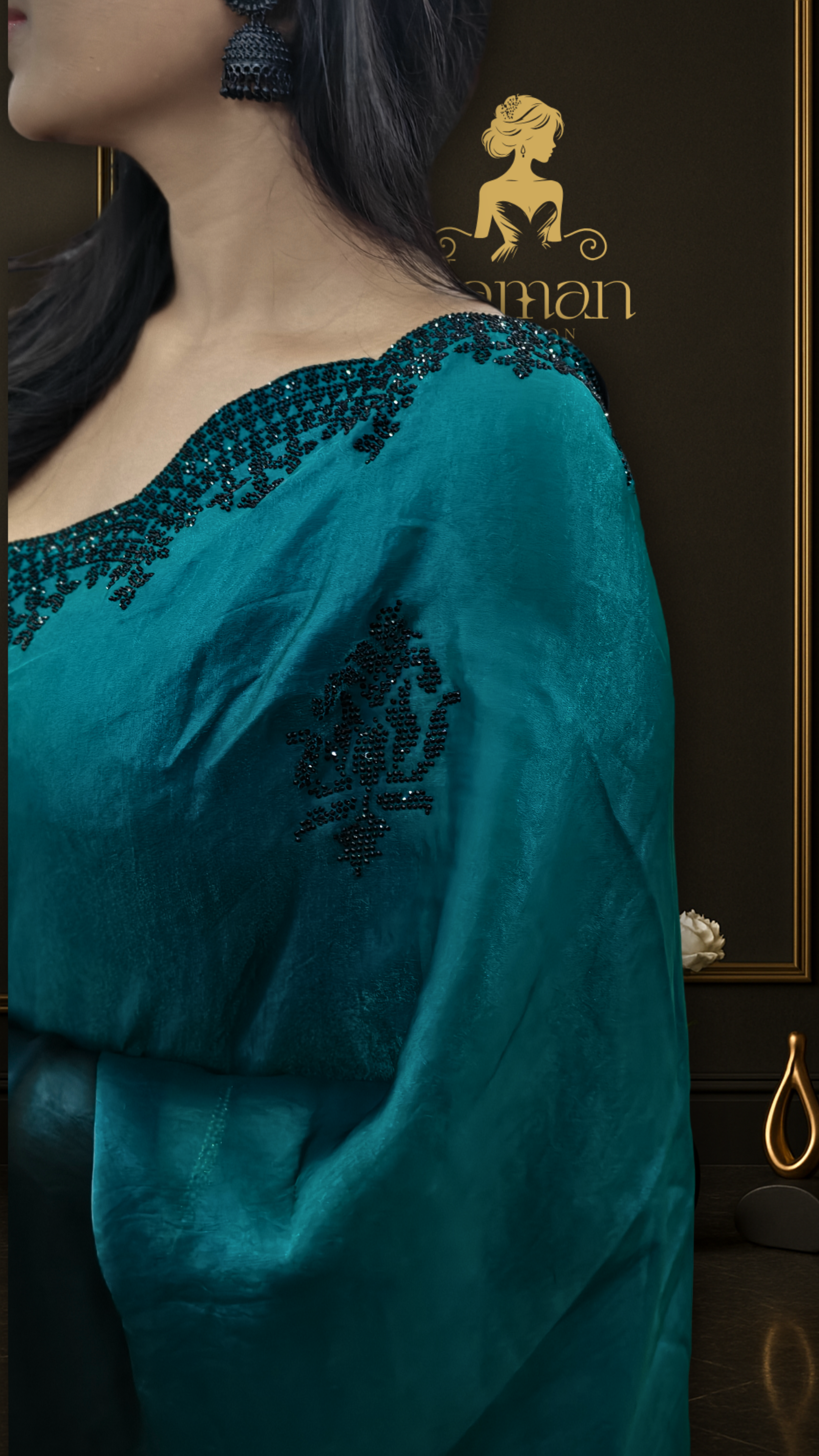 Teal Nocturna Fendy Saree