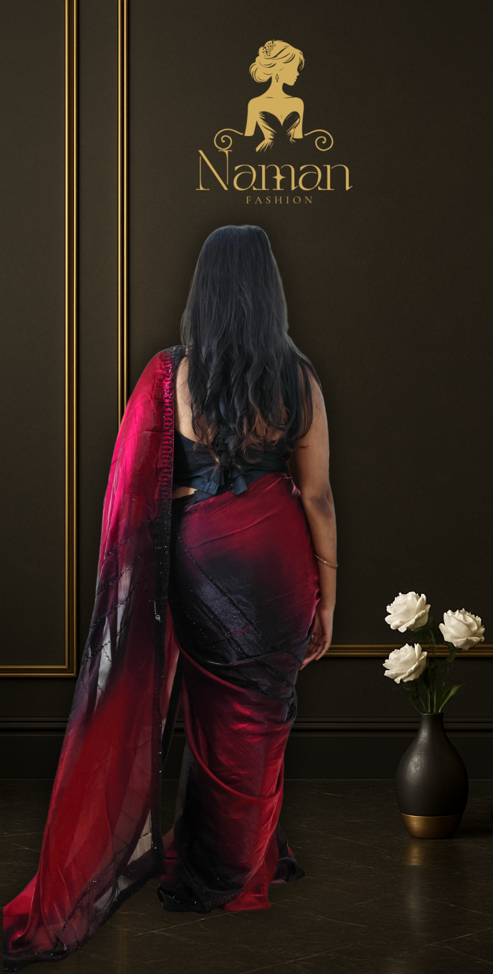Crimson Obsidian Saree