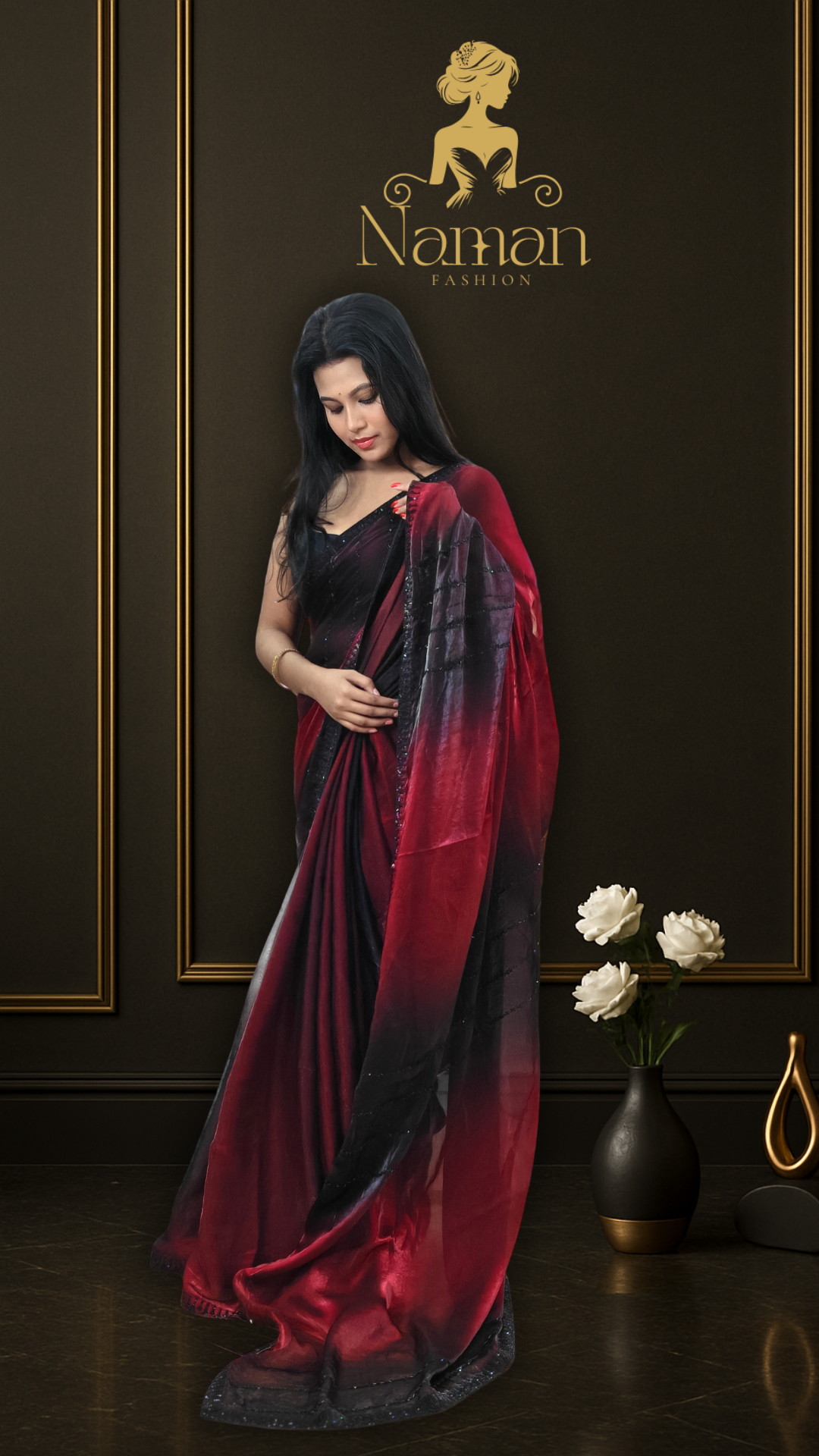 Crimson Obsidian Saree