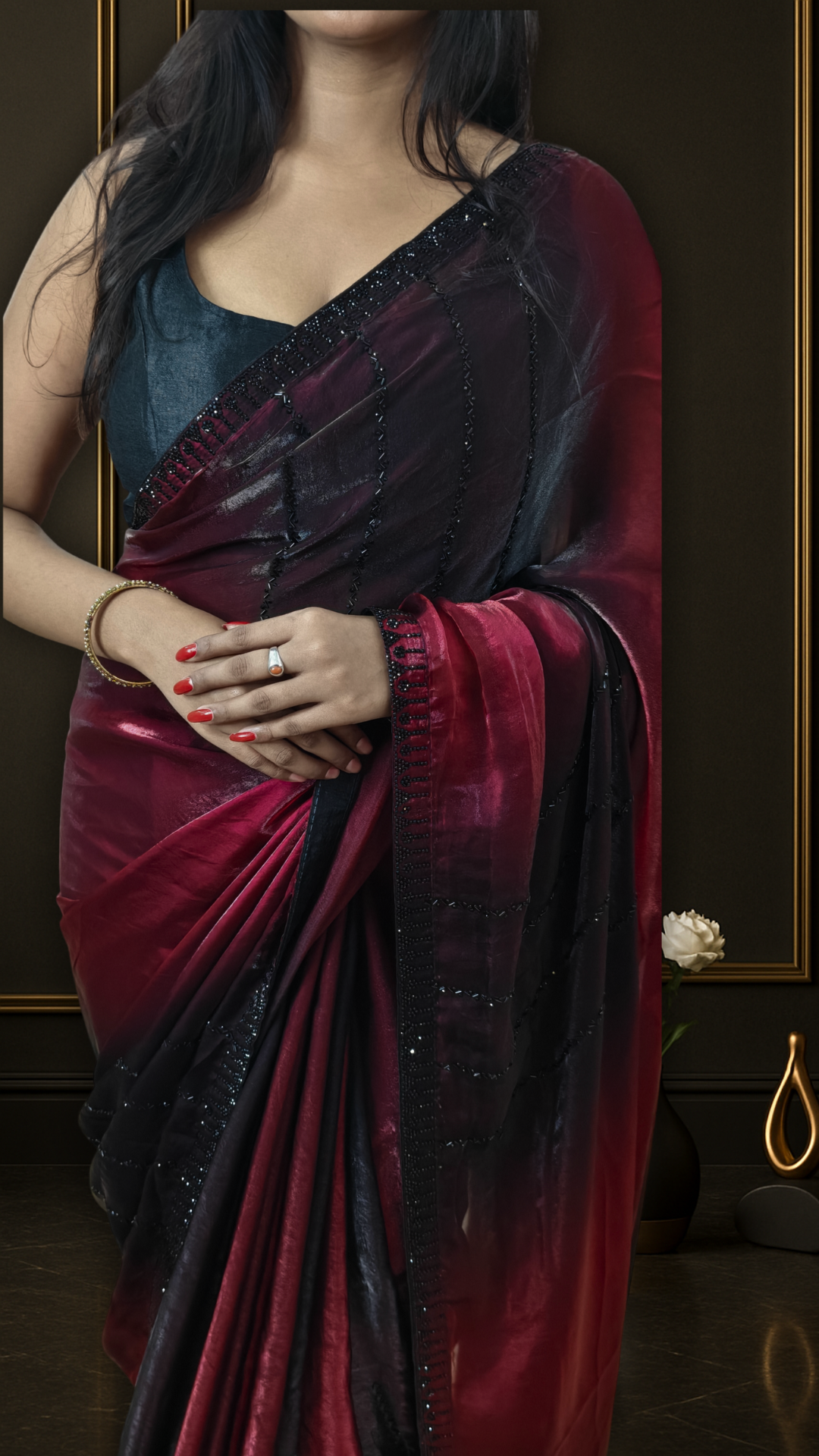 Crimson Obsidian Saree