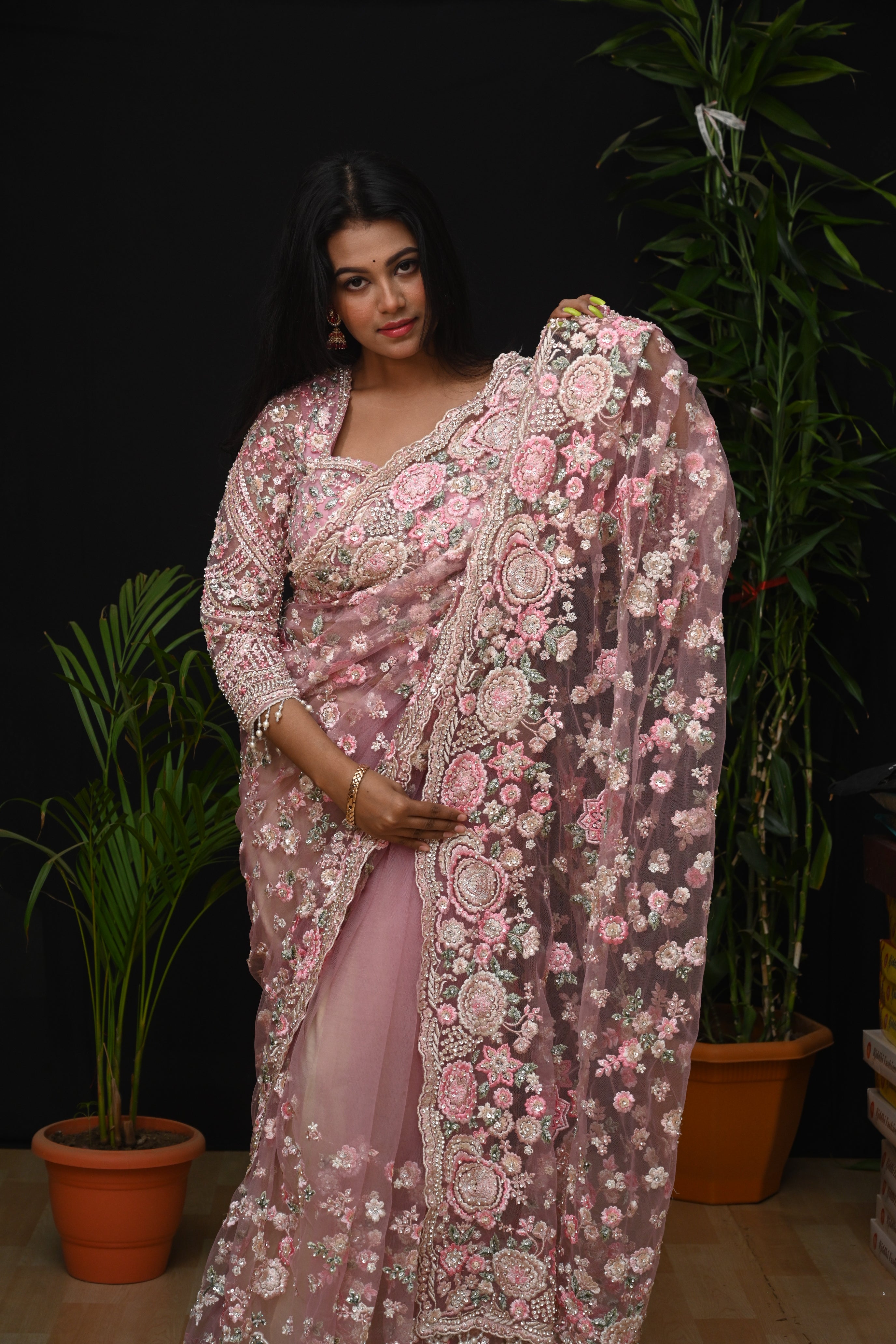 Ethereal Bloom Heirloom Net Saree