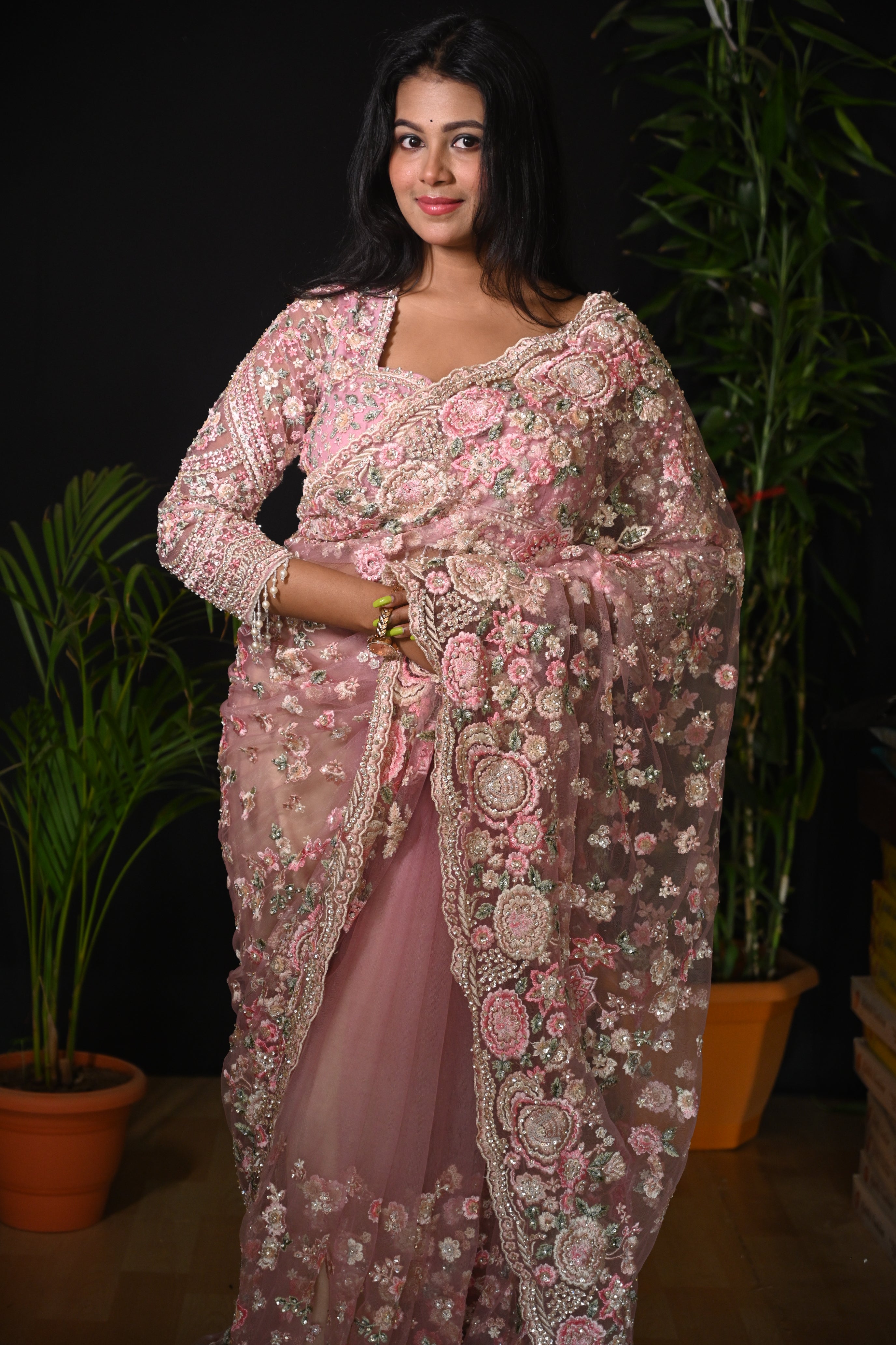 Ethereal Bloom Heirloom Net Saree