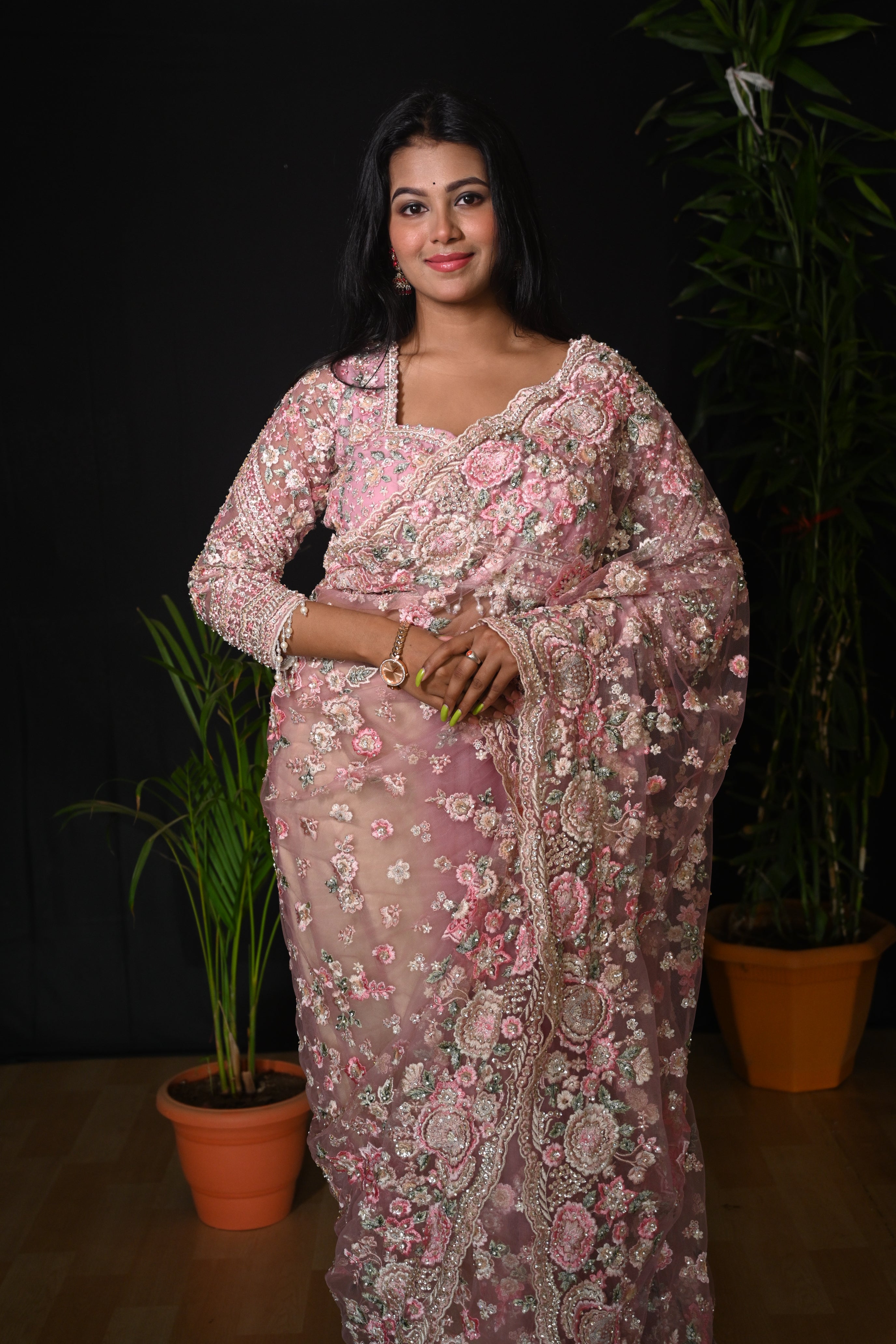 Ethereal Bloom Heirloom Net Saree