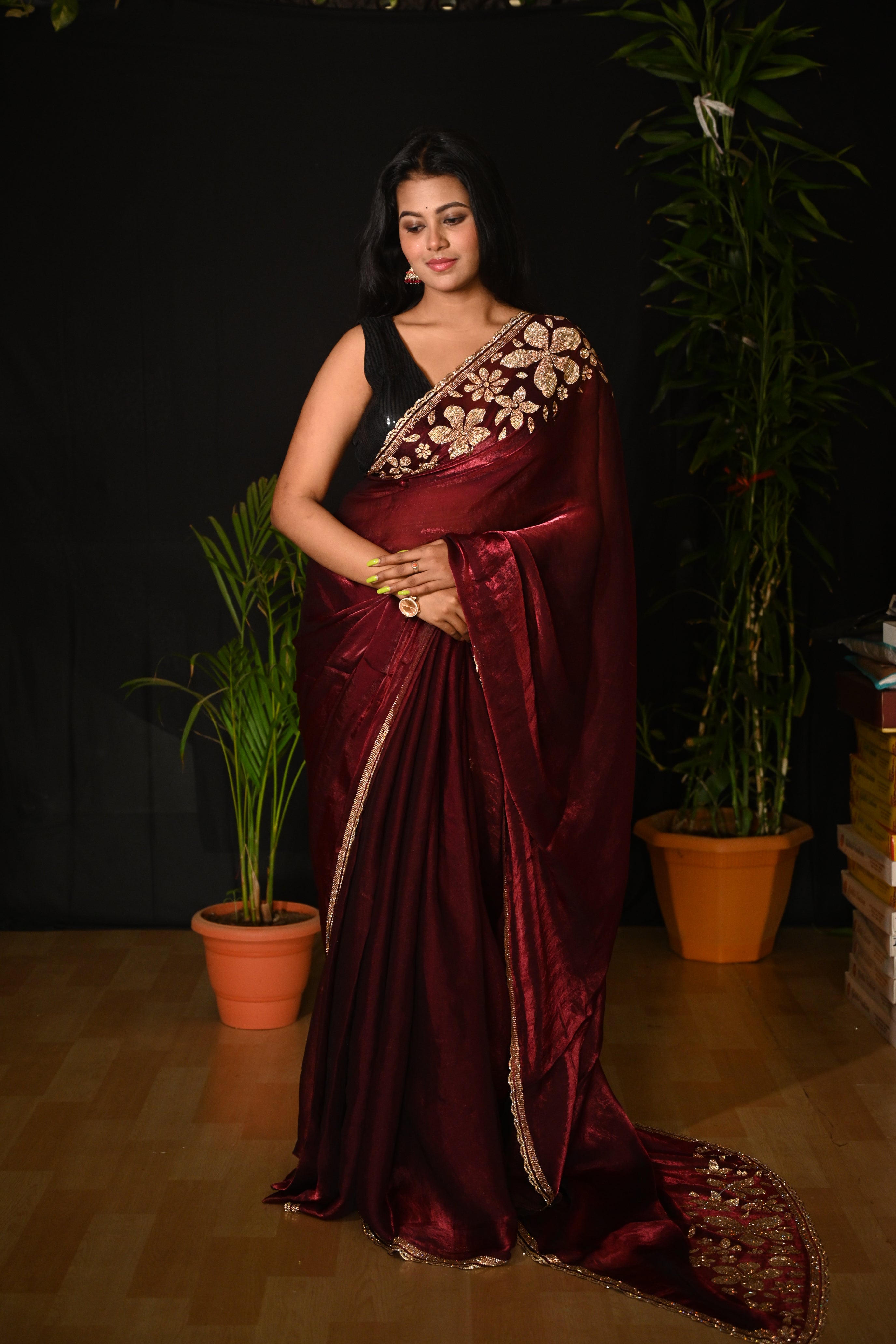 Ruby Royale Satin Silk Saree