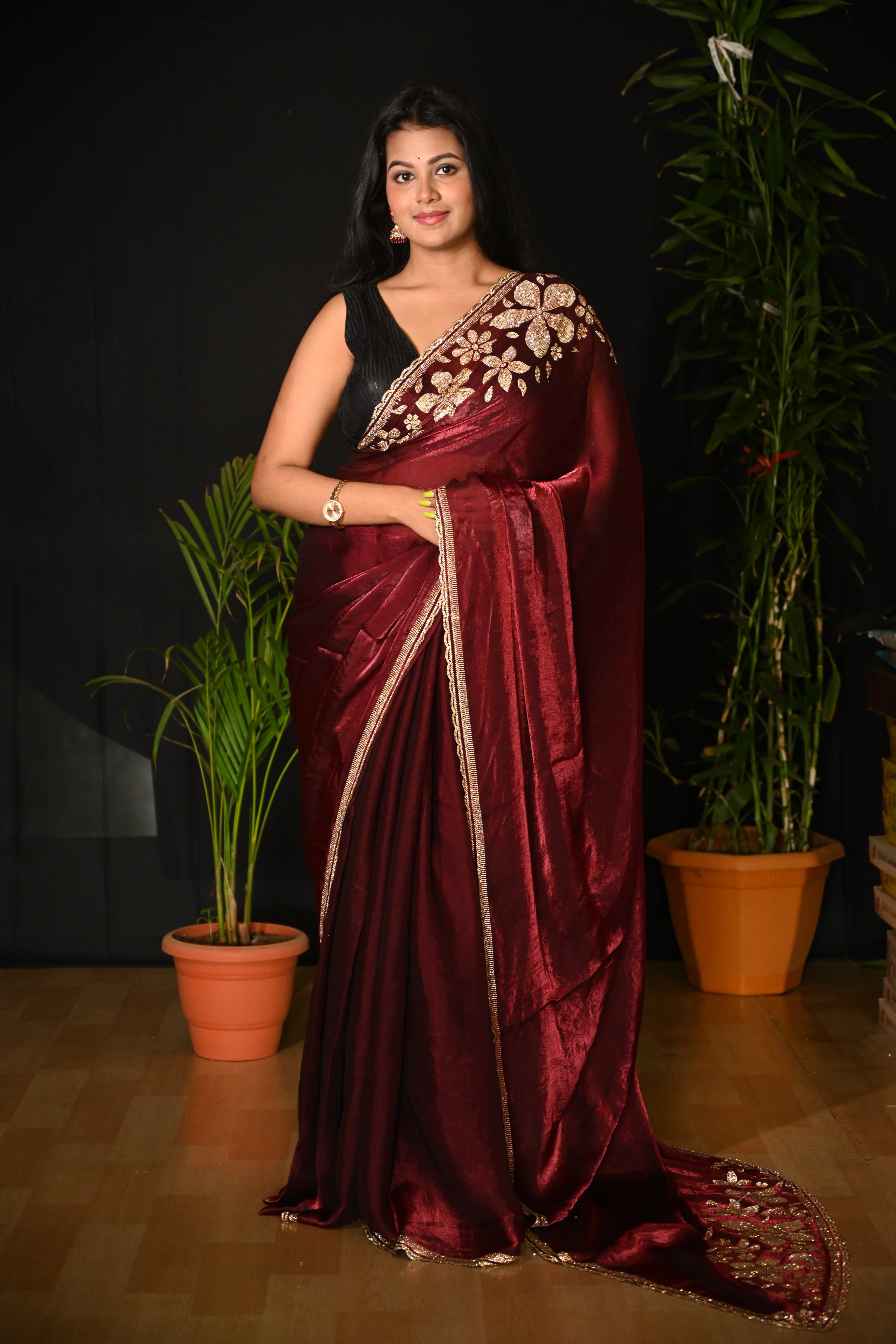 Ruby Royale Satin Silk Saree