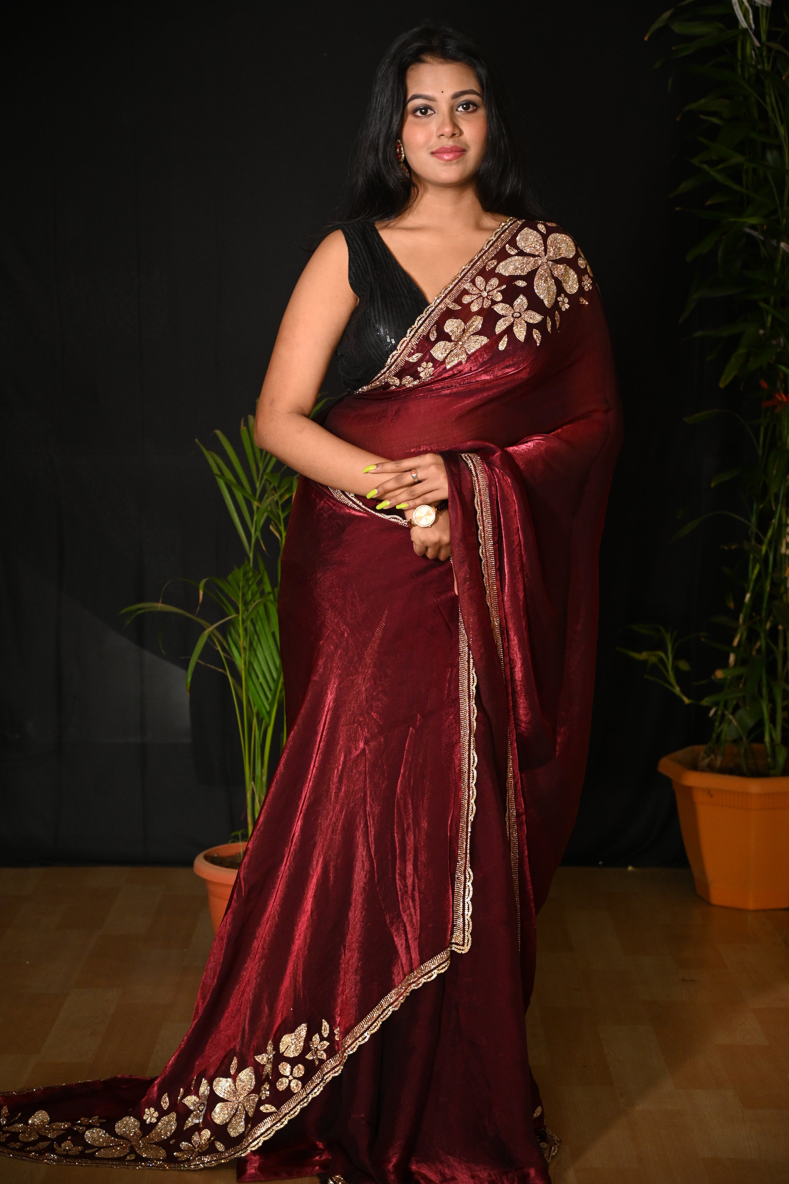 Ruby Royale Satin Silk Saree