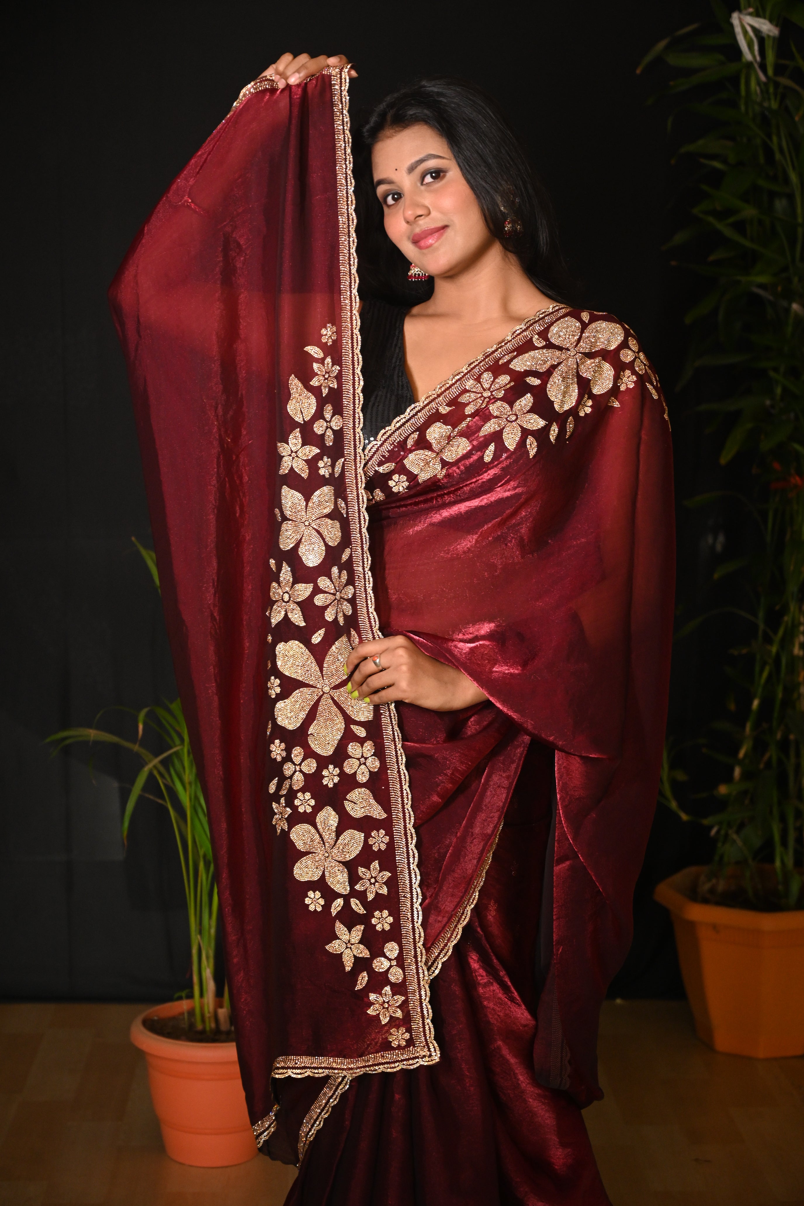 Ruby Royale Satin Silk Saree