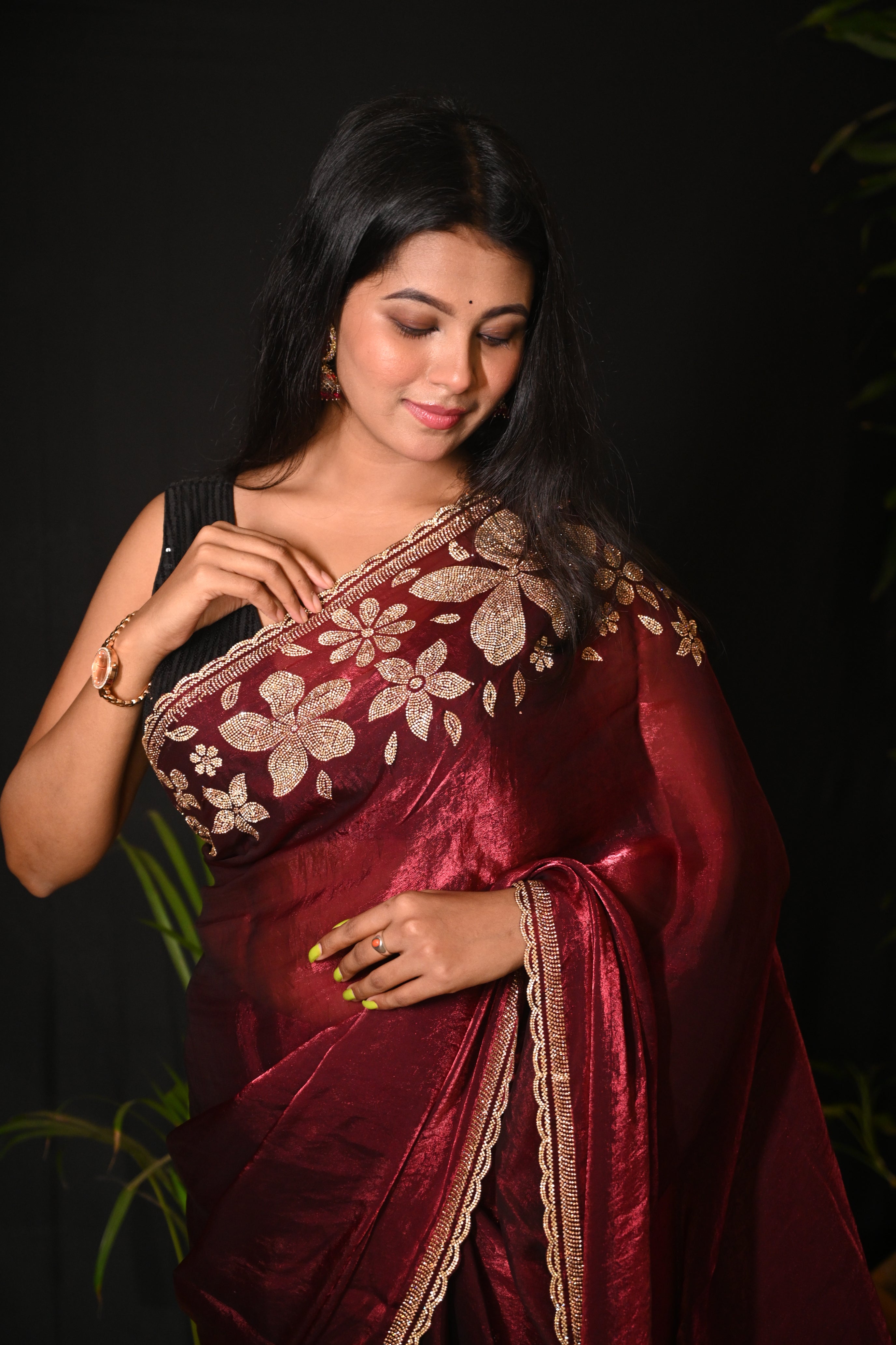 Ruby Royale Satin Silk Saree