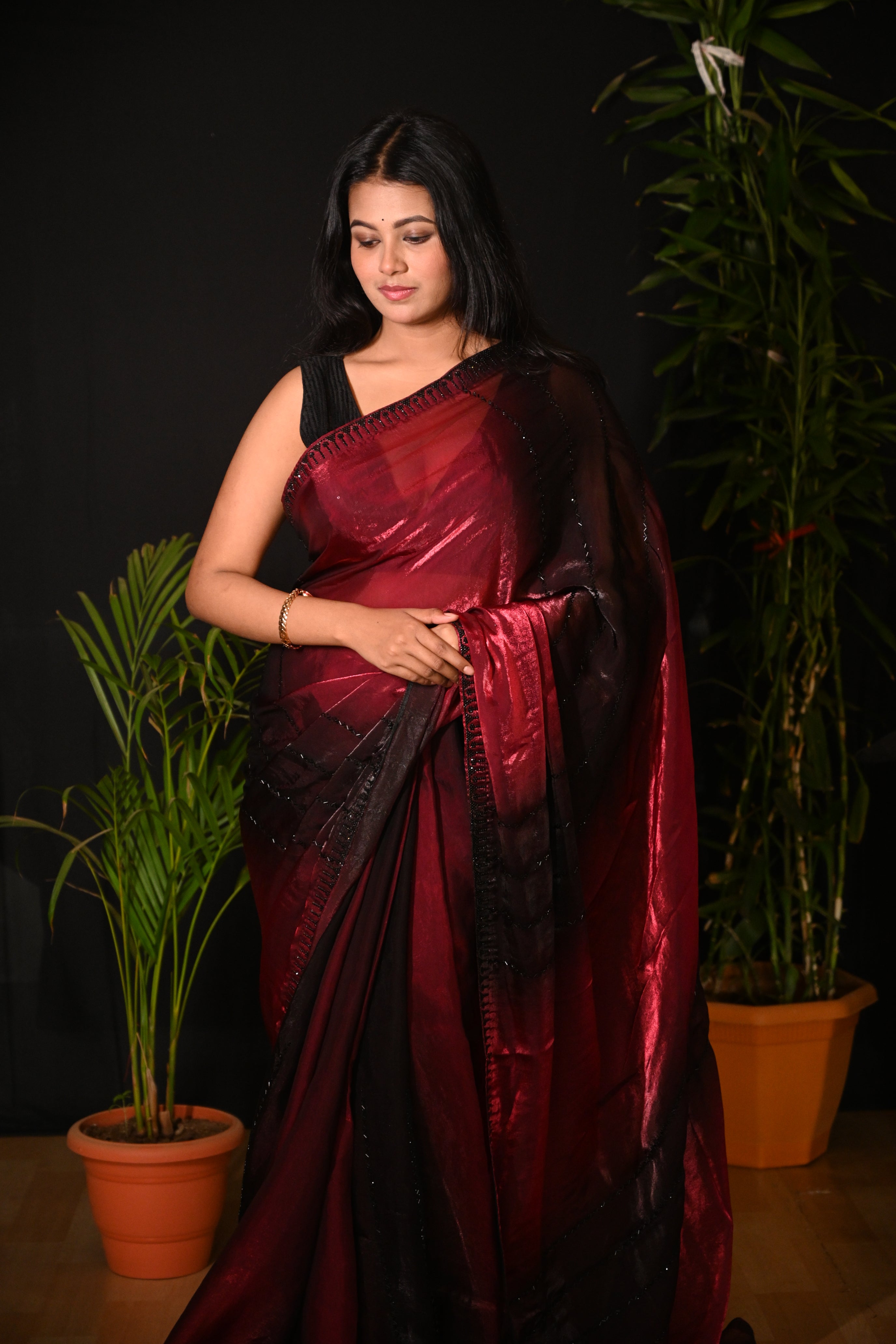 Crimson Obsidian Saree