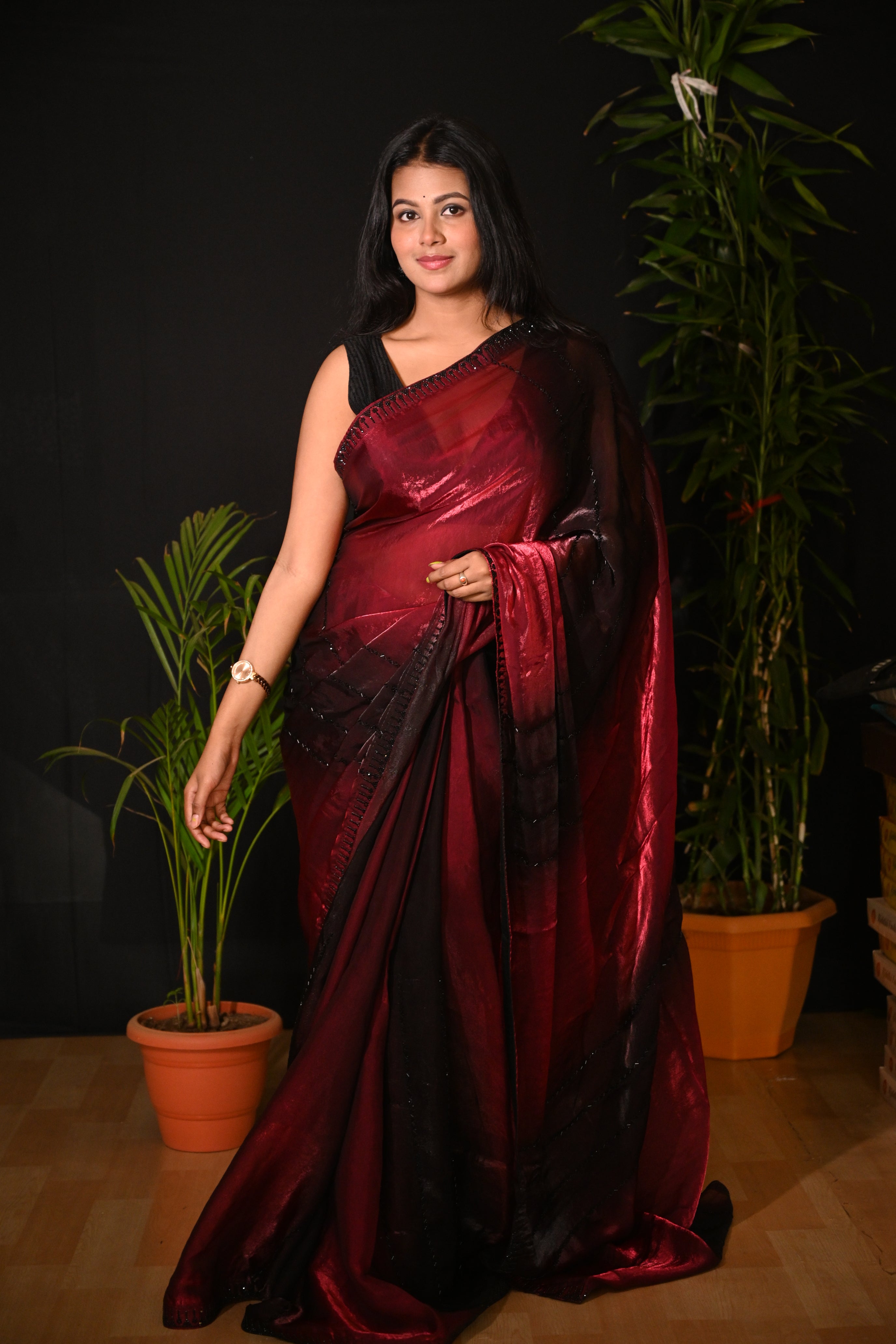 Crimson Obsidian Saree