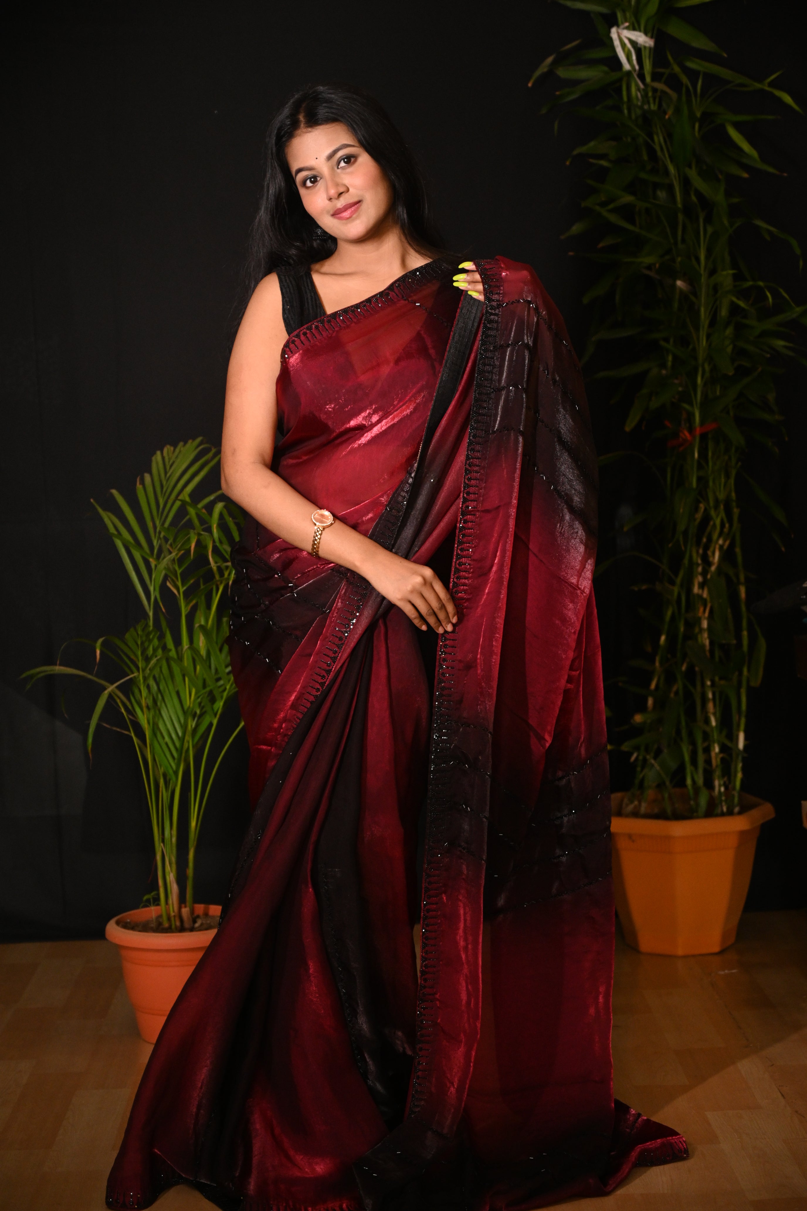 Crimson Obsidian Saree