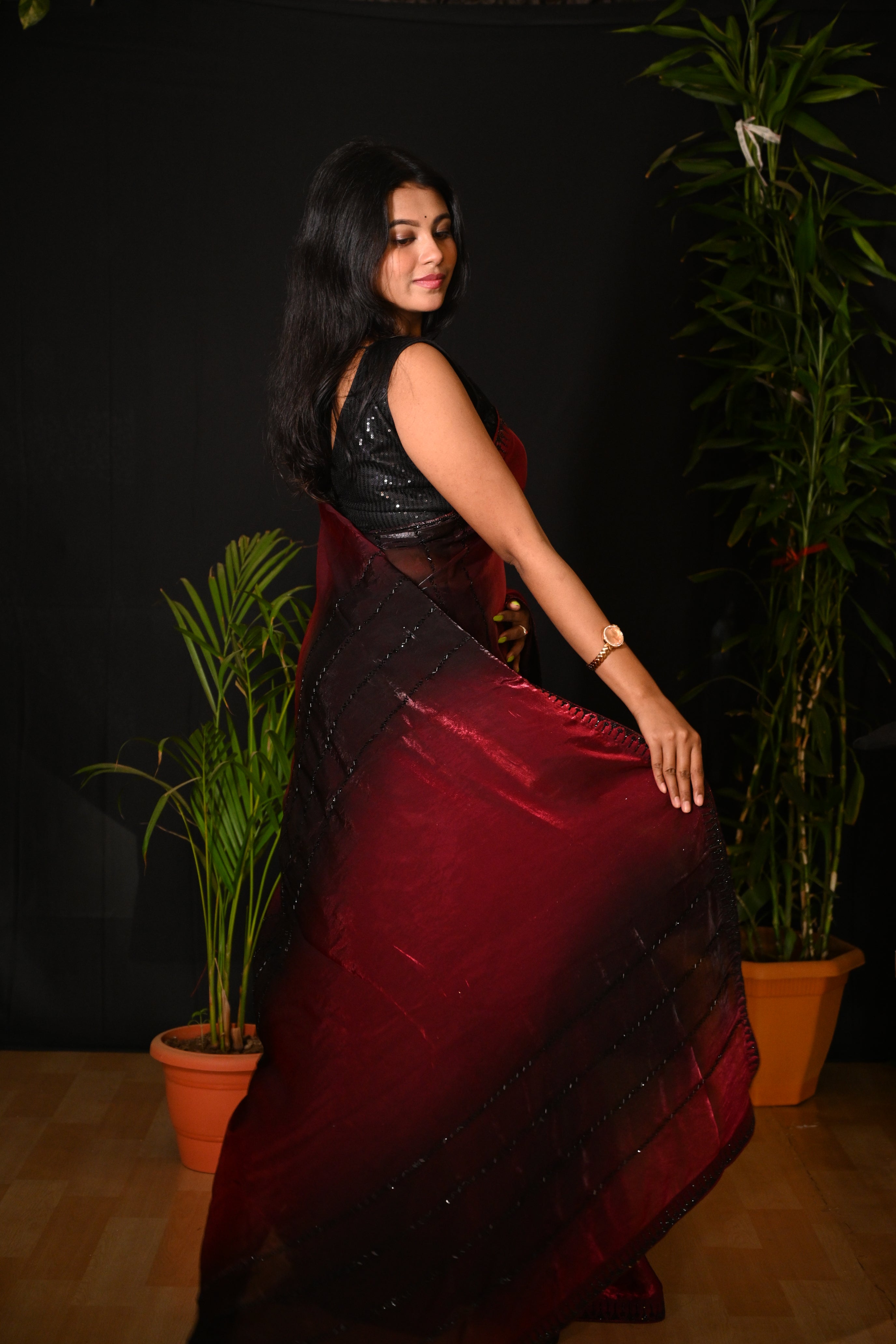 Crimson Obsidian Saree