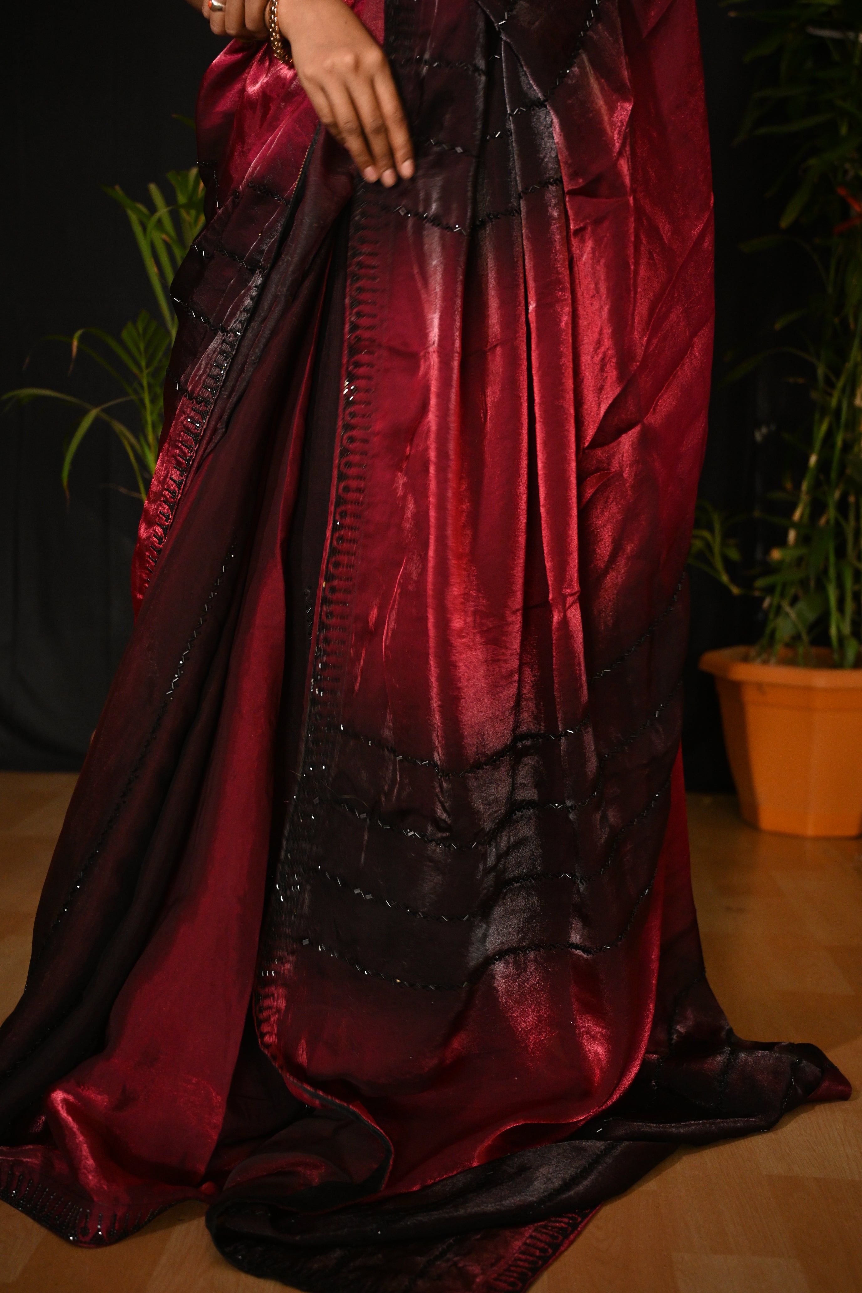 Crimson Obsidian Saree