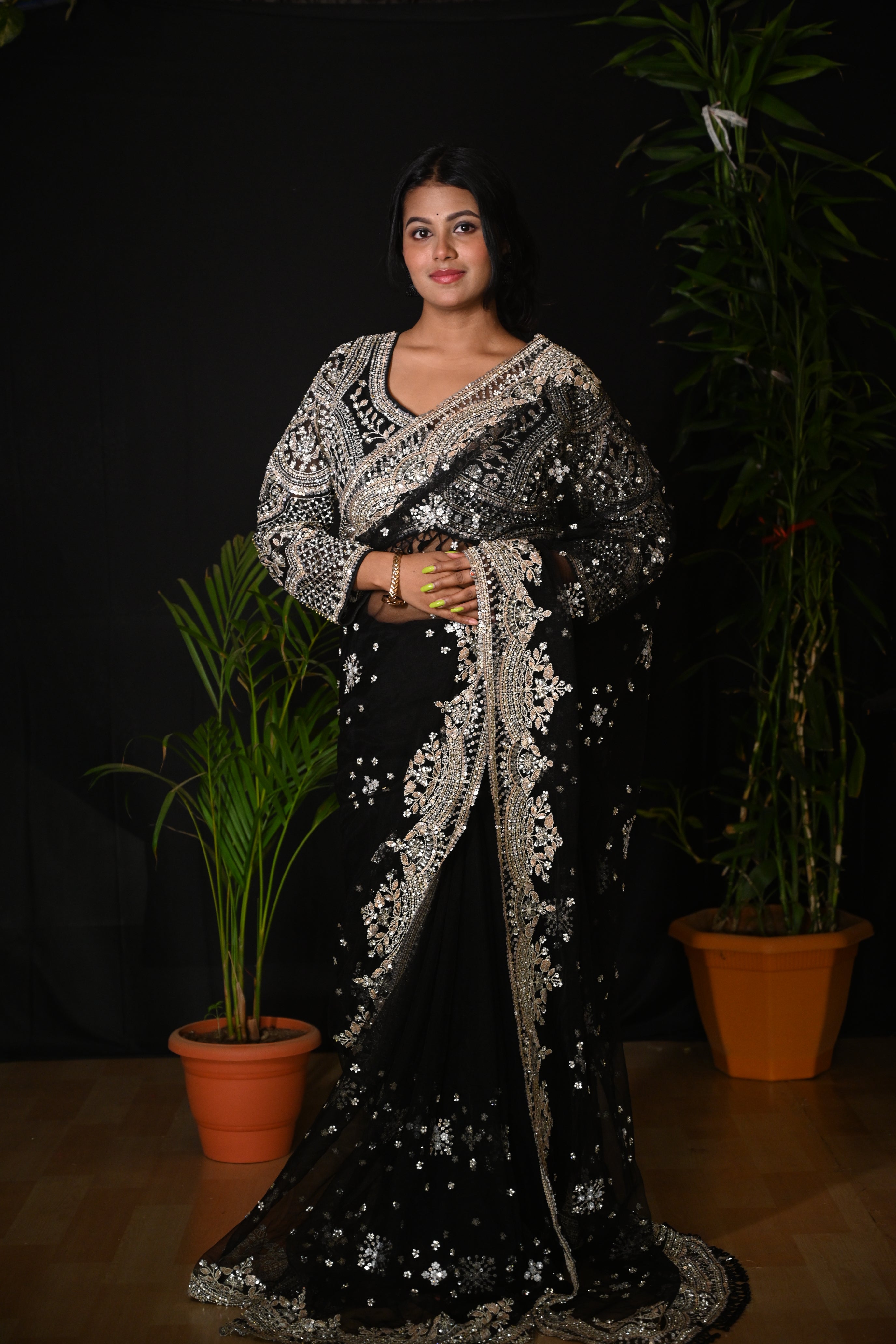 Midnight Noir Heirloom Net Saree