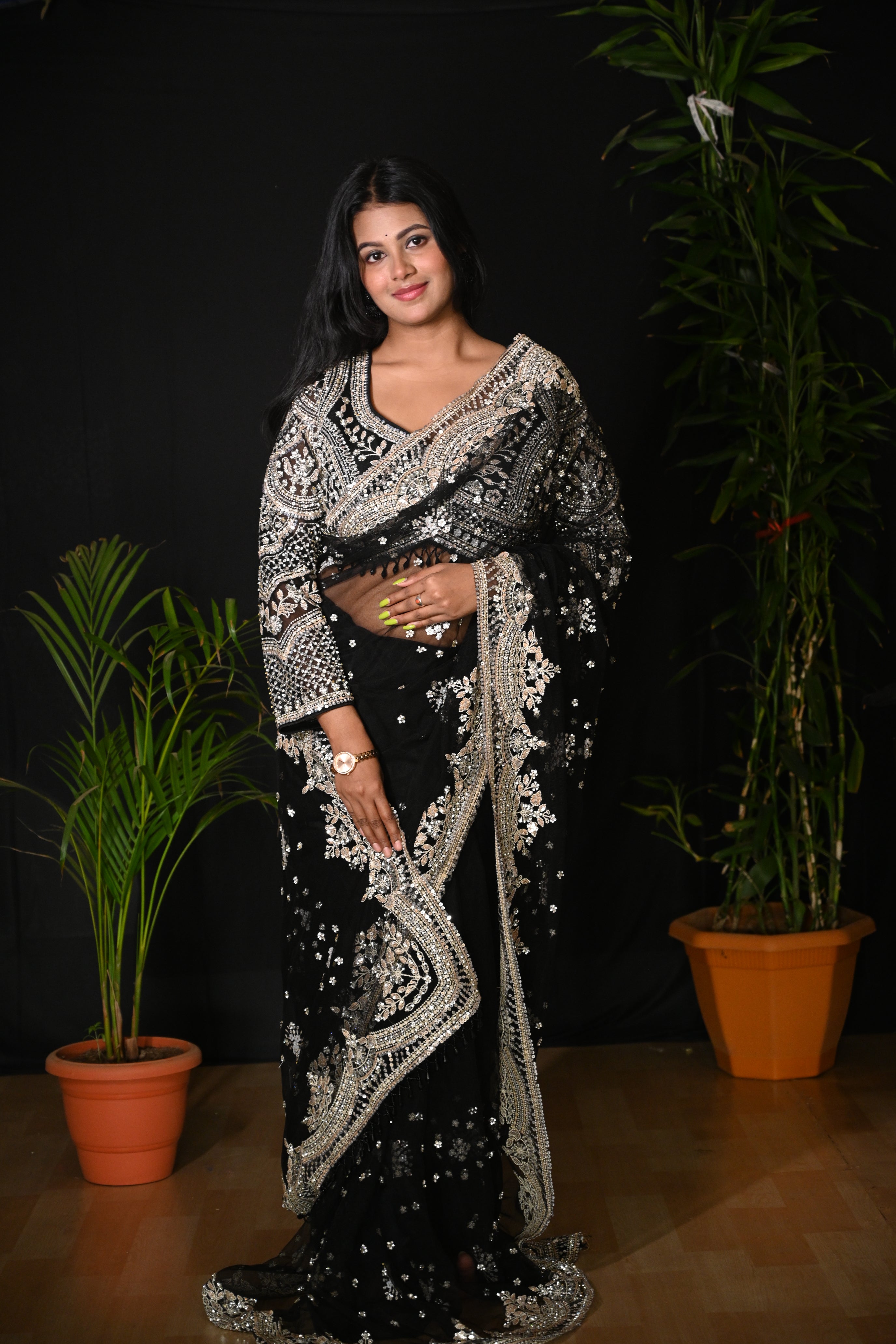 Midnight Noir Heirloom Net Saree