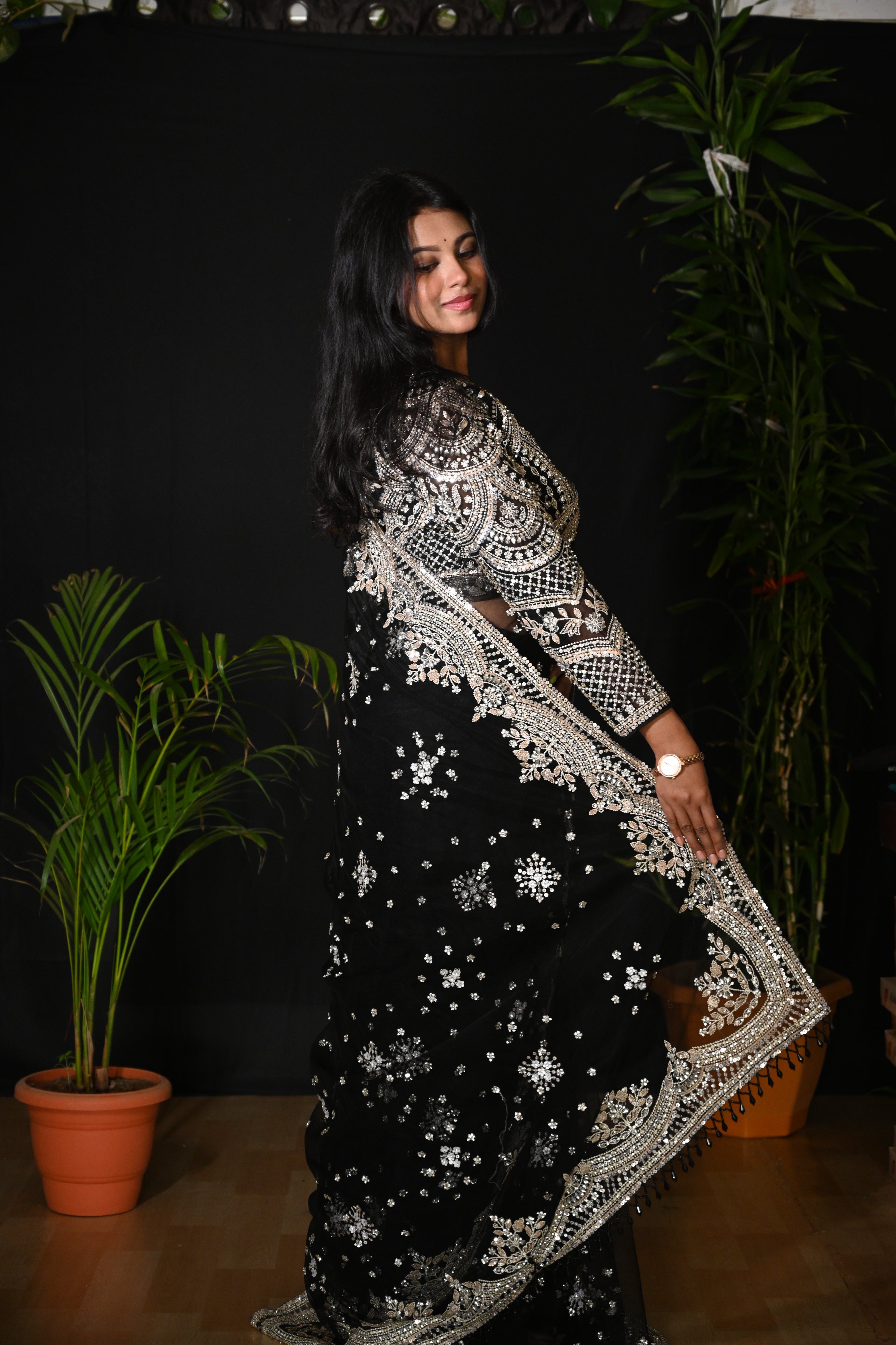 Midnight Noir Heirloom Net Saree