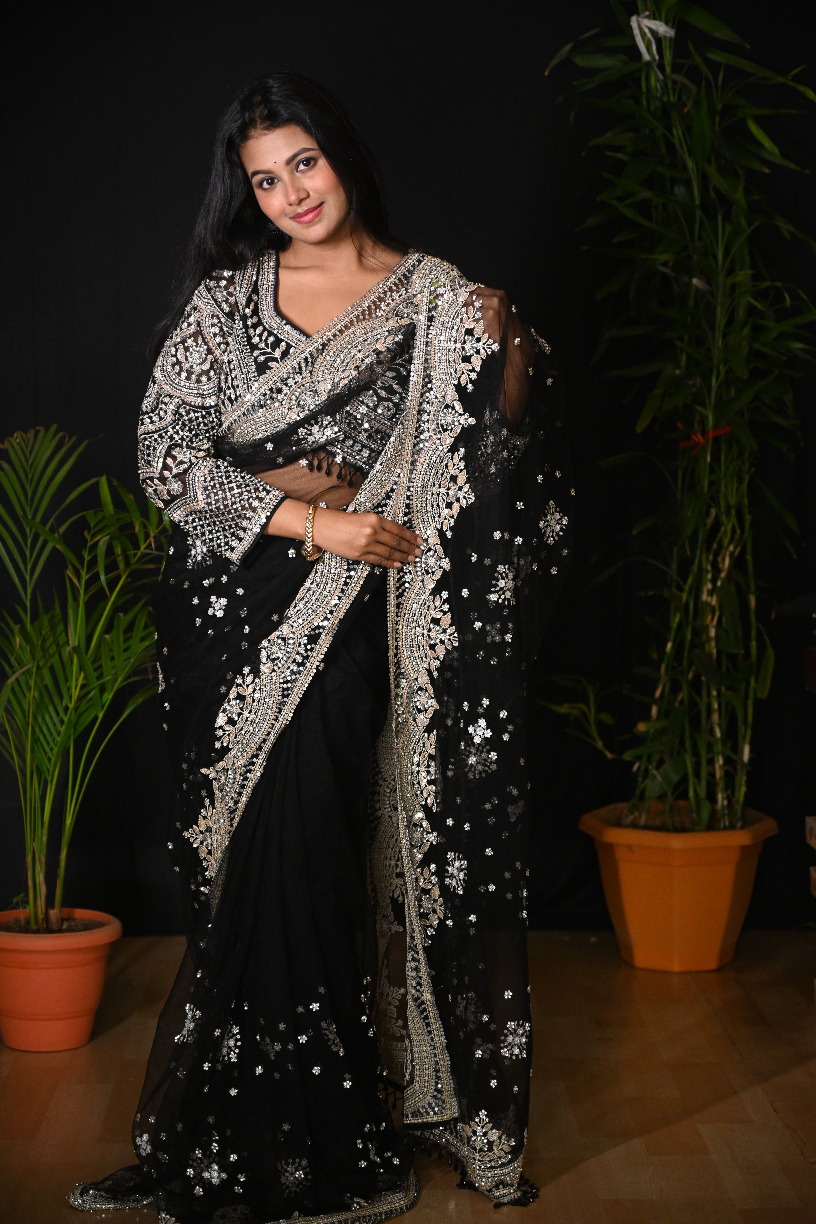 Midnight Noir Heirloom Net Saree