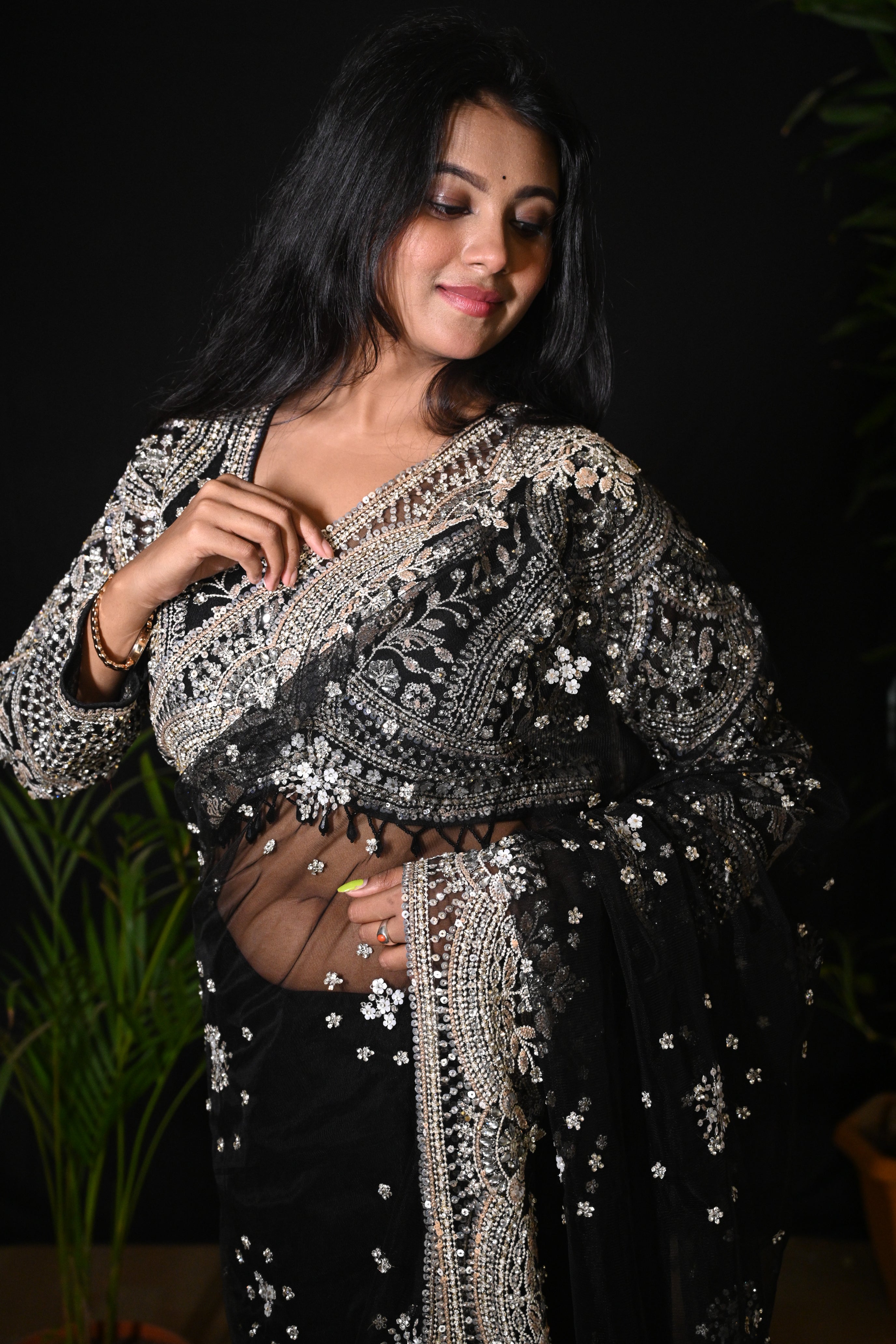 Midnight Noir Heirloom Net Saree